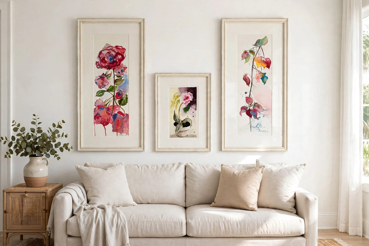 Styled photo - the set of three displayed together on a living room wall (display inspiration)