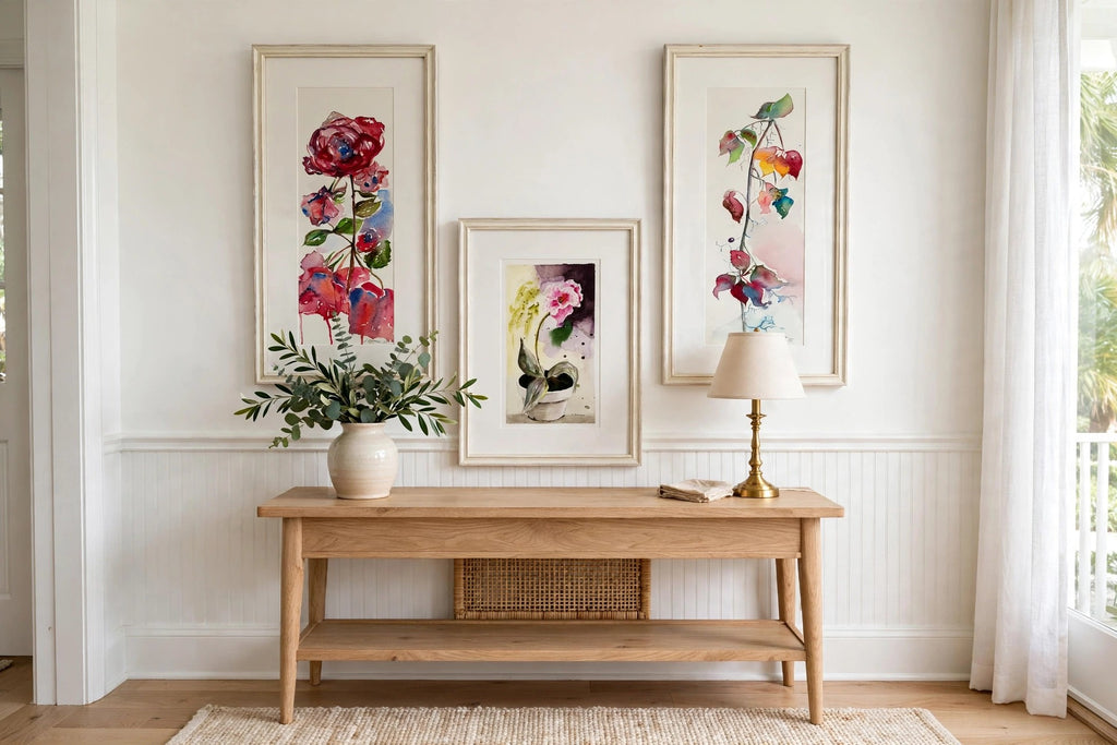 Styled photo - the set of three displayed above an entryway console table (display inspiration)