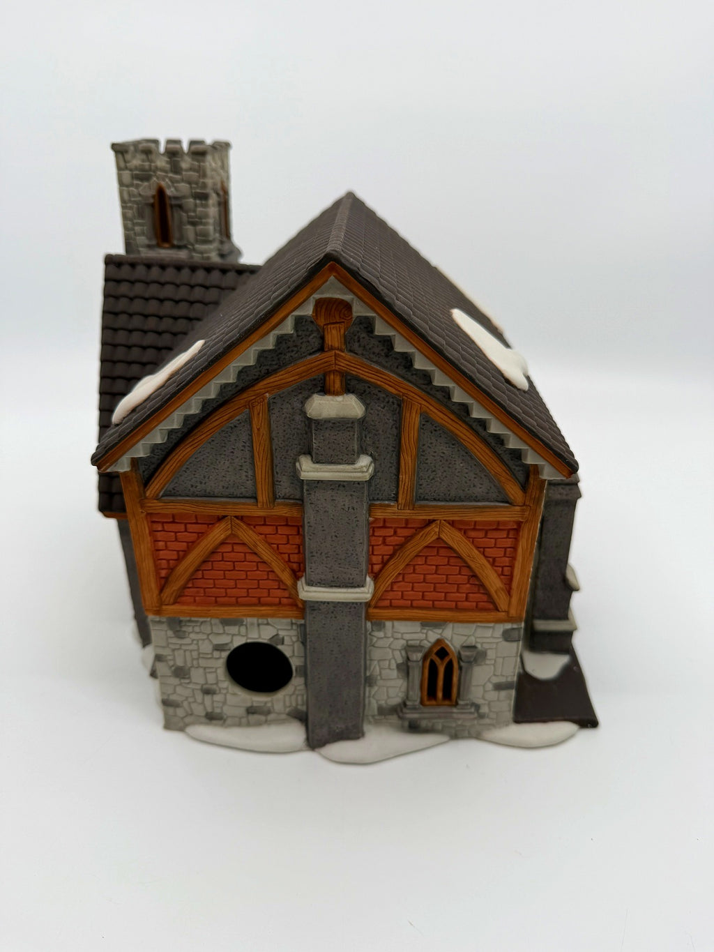 Whittlesbourne Church, gable end with timber, brick and chimney (enhanced)