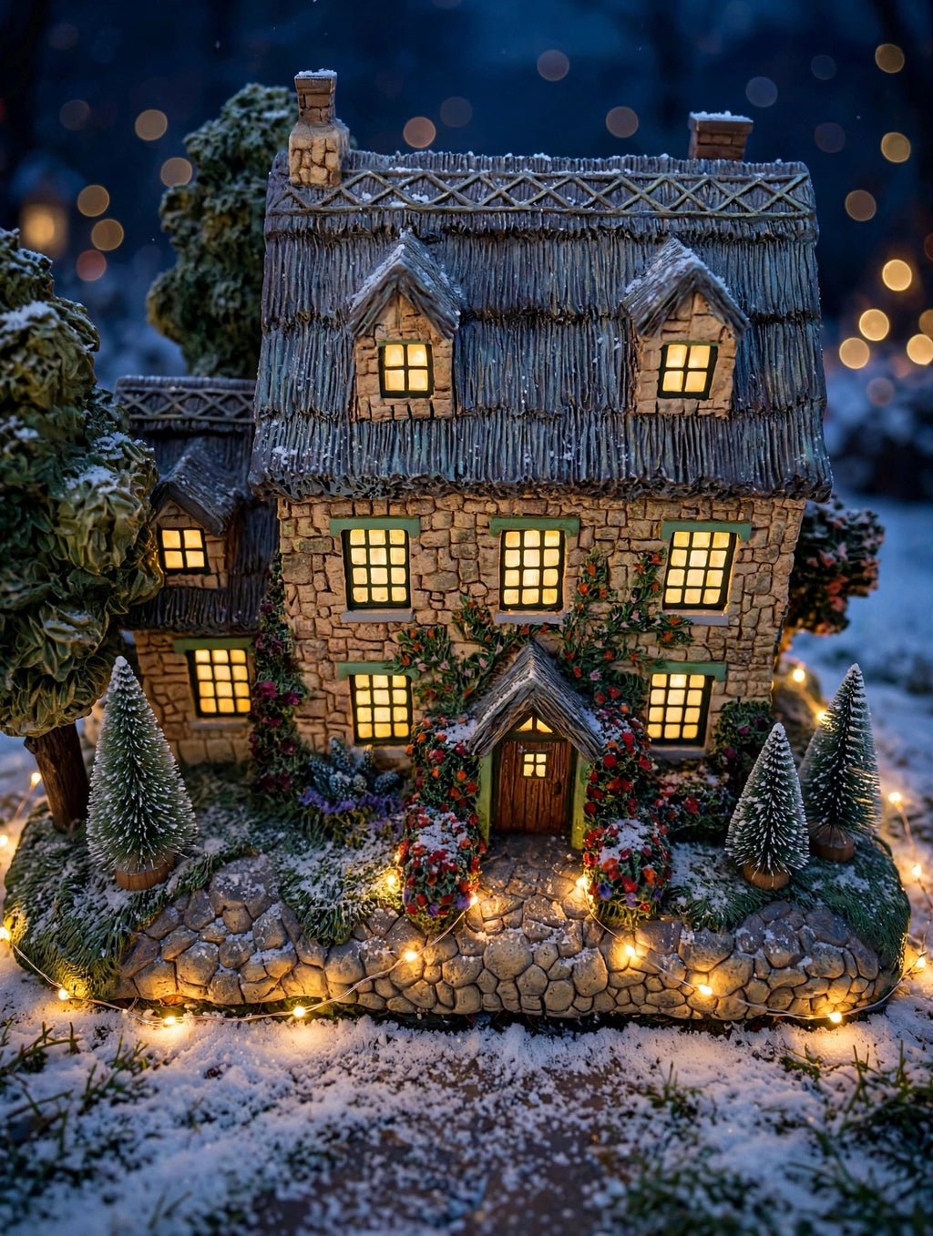 Styled photo - Stonebrooke Inn at night, windows glowing (display inspiration)