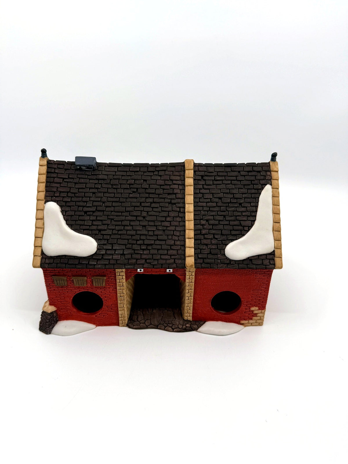 Department 56 Dickens' Village Butter Tub Barn #58338 – rear view showing the bulb holes