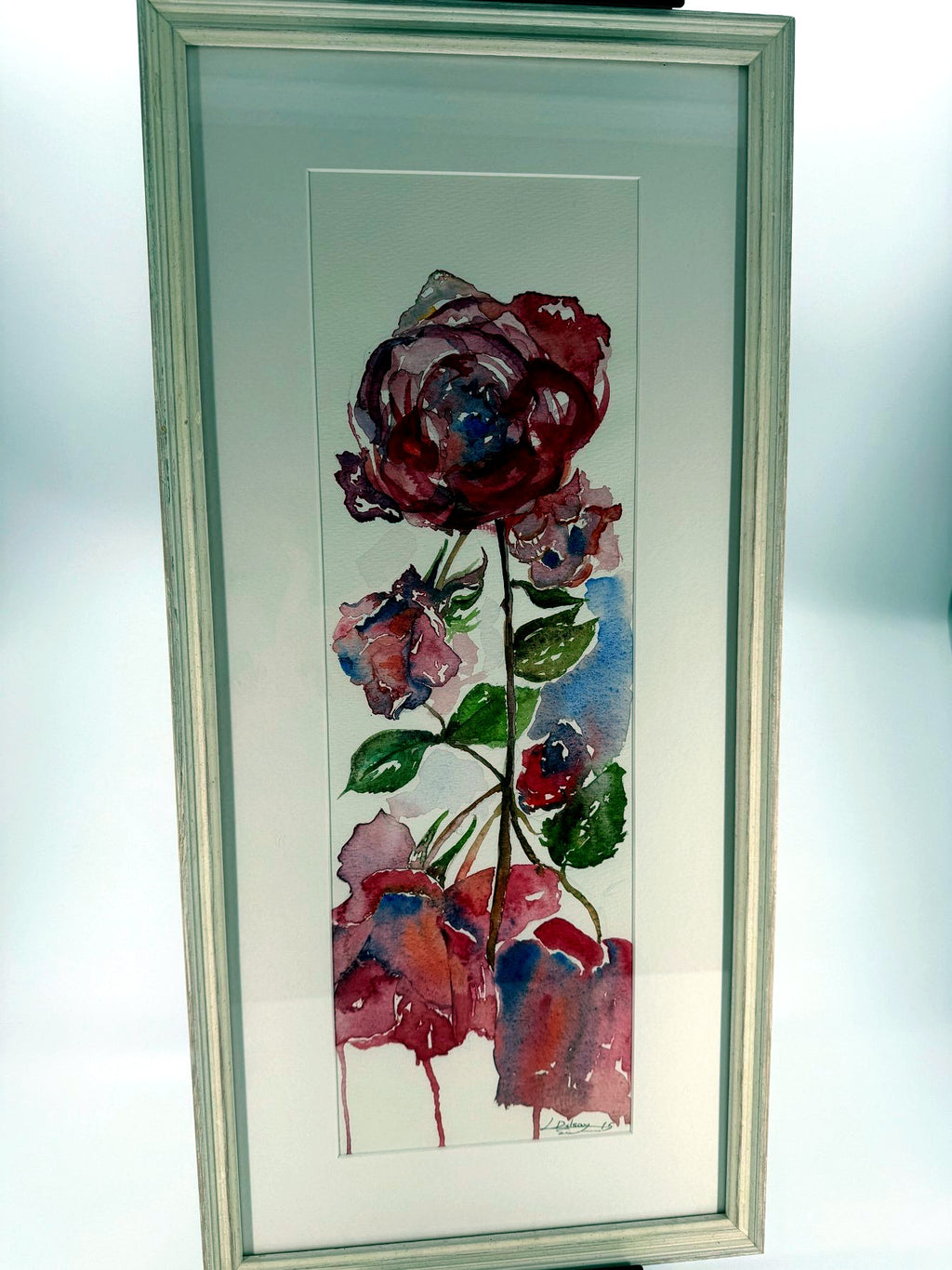 Roses watercolor - framed, angled view