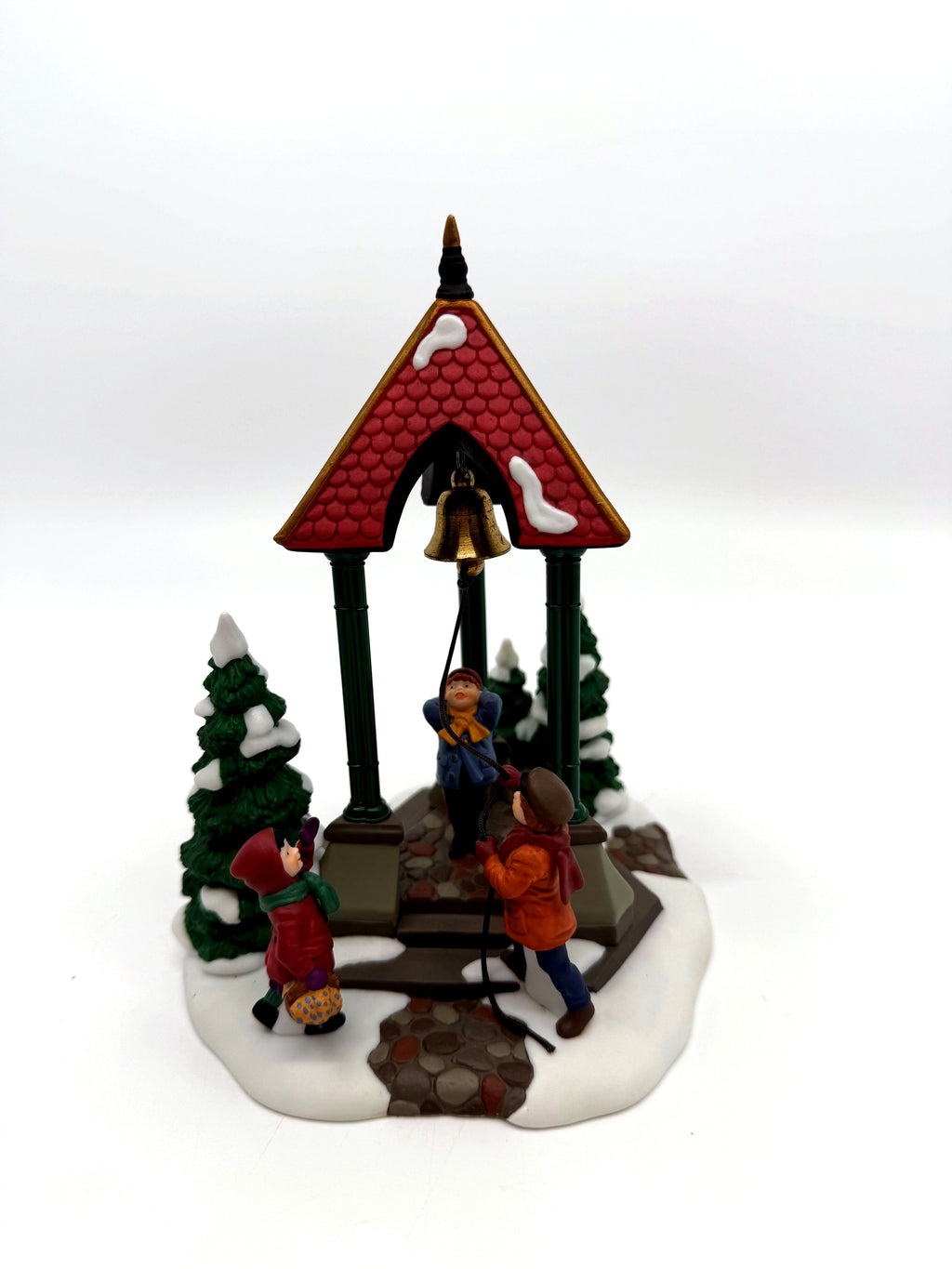 Department 56 Christmas Bells, 1996 Special Event Piece, Heritage Village Collection – front view from above showing the red shingled roof
