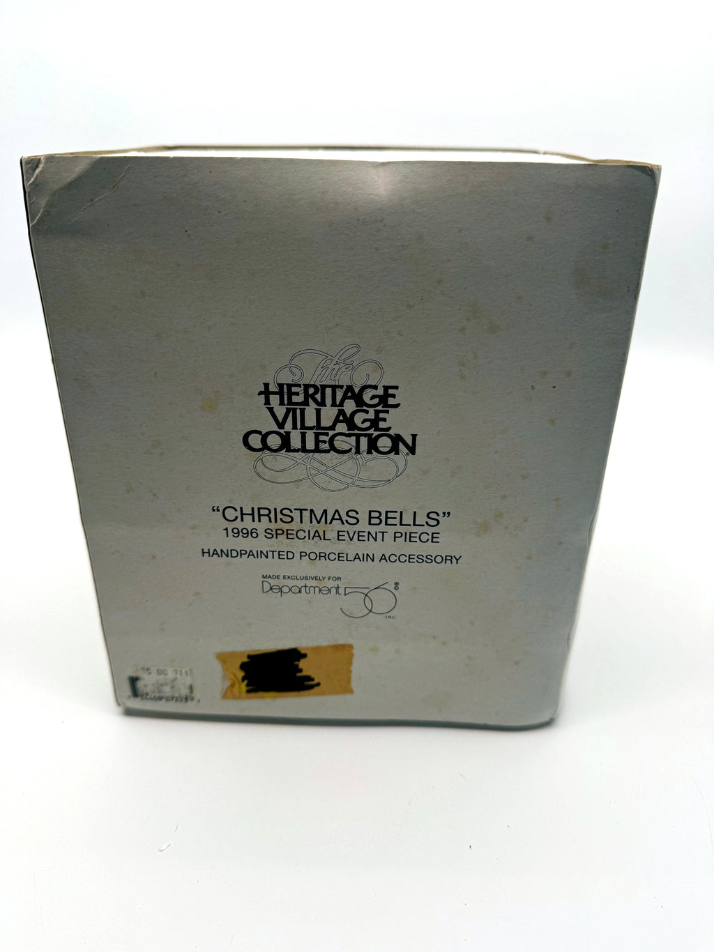Department 56 Christmas Bells, 1996 Special Event Piece, Heritage Village Collection – original collector's box: Heritage Village Collection print, box shows age-related storage wear