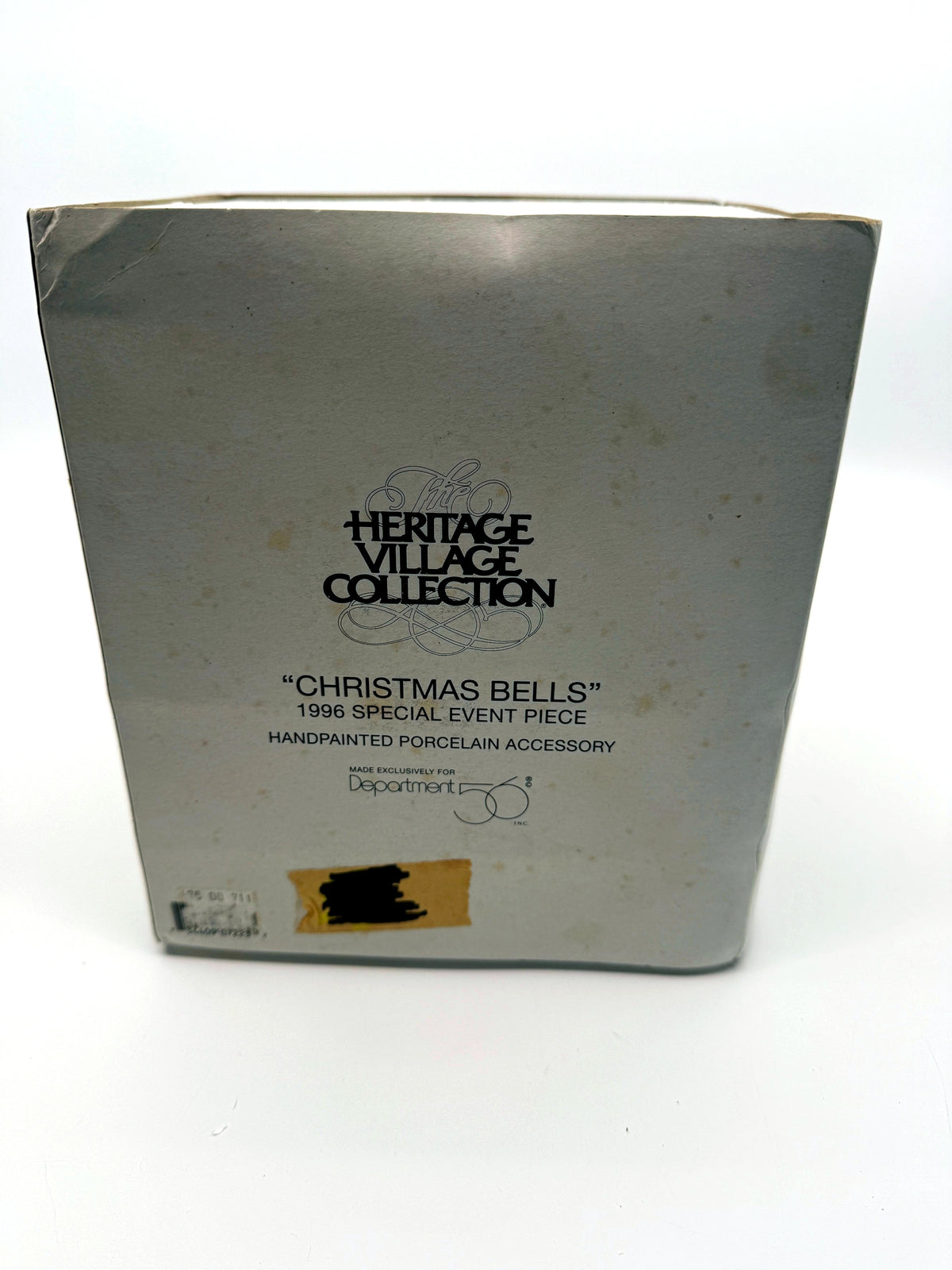 Department 56 Christmas Bells, 1996 Special Event Piece, Heritage Village Collection – original collector's box: Heritage Village Collection print, box shows age-related storage wear