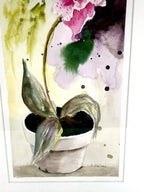 Pink flowering plant - flowerpot and signature area detail