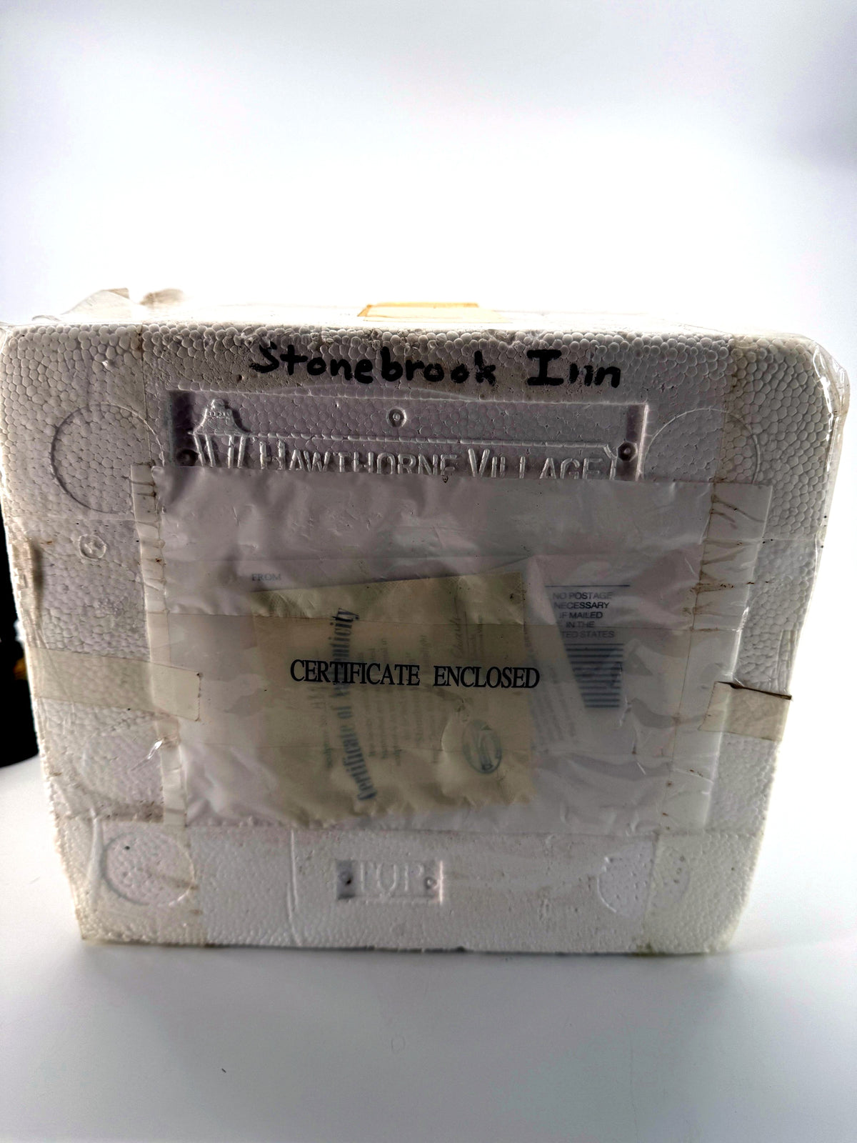 Stonebrooke Inn fitted Styrofoam packaging with certificate envelope