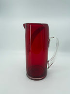Vintage Ruby Red Cut-to-Clear Glass Pitcher – 10.5"
