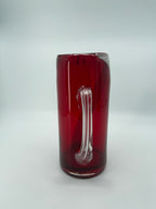 Vintage Ruby Red Cut-to-Clear Glass Pitcher – 10.5"