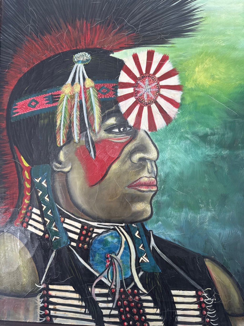 Mark Langenfeld Original Native American Portrait Painting – Signed & Framed – 2000