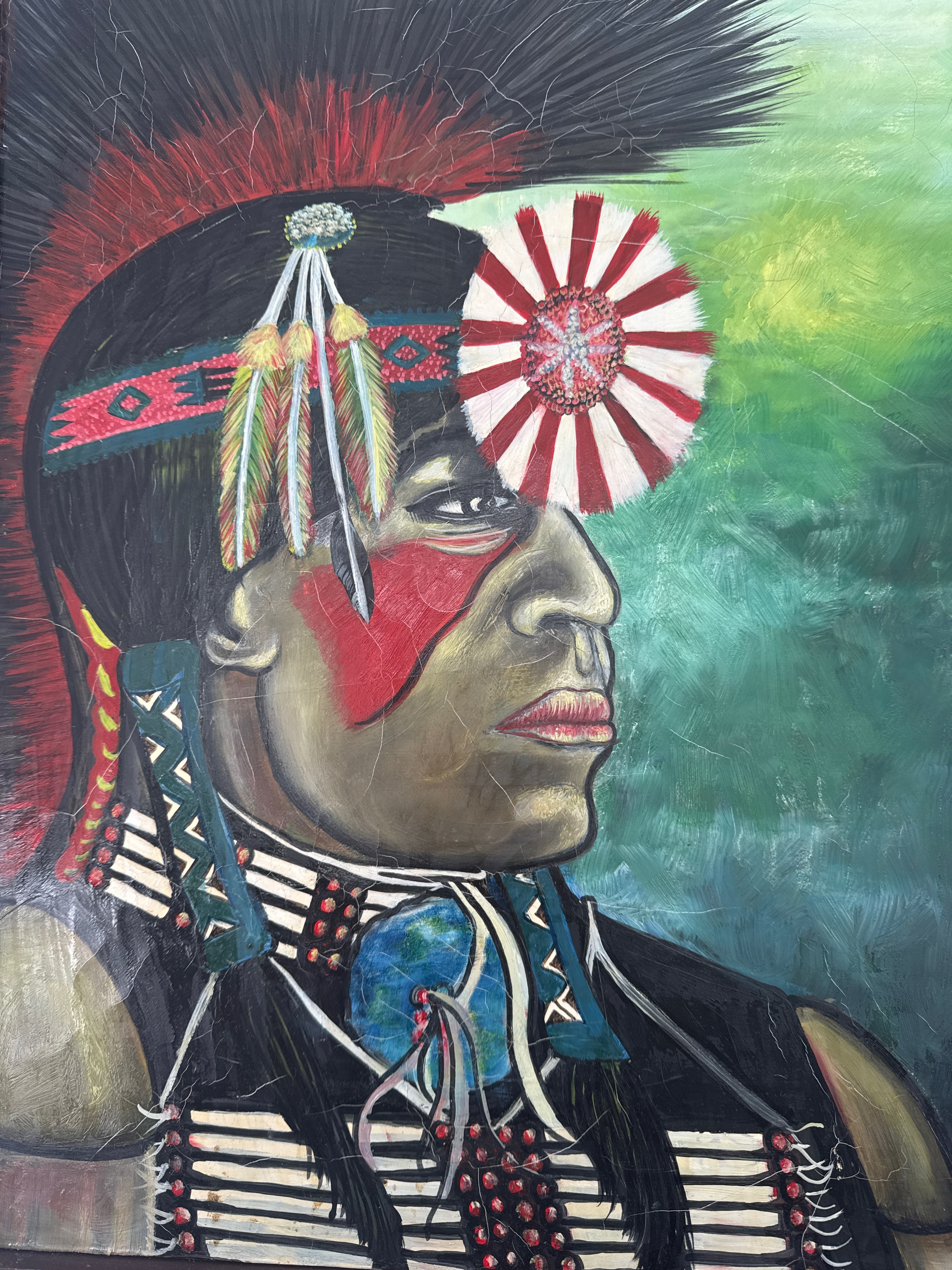 Mark Langenfeld Original Native American Portrait Painting – Signed & Framed – 2000