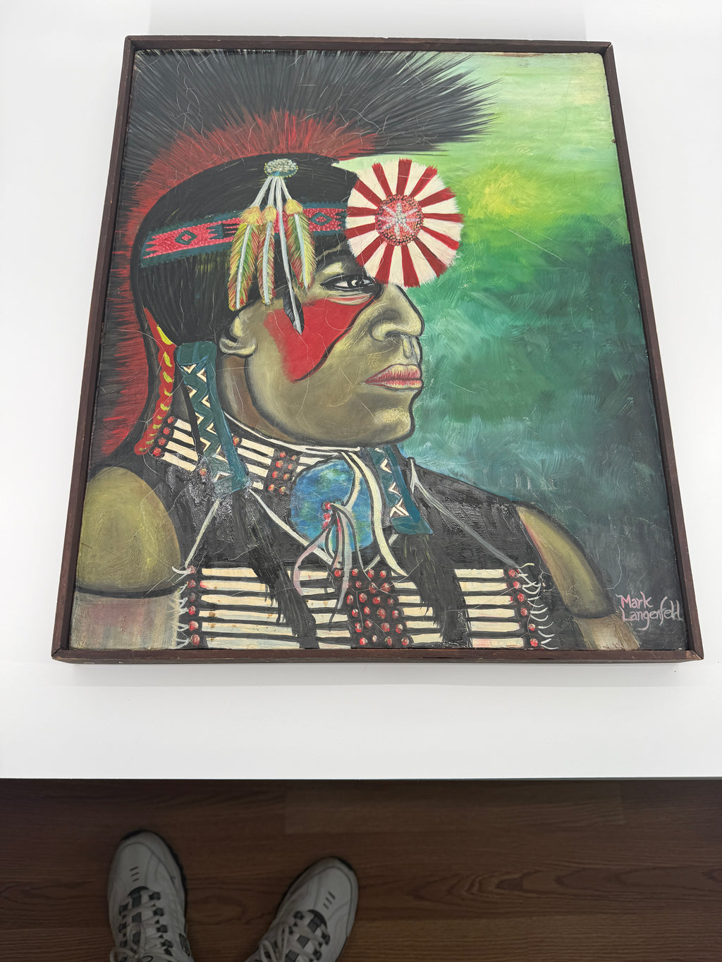 Mark Langenfeld Original Native American Portrait Painting – Signed & Framed – 2000
