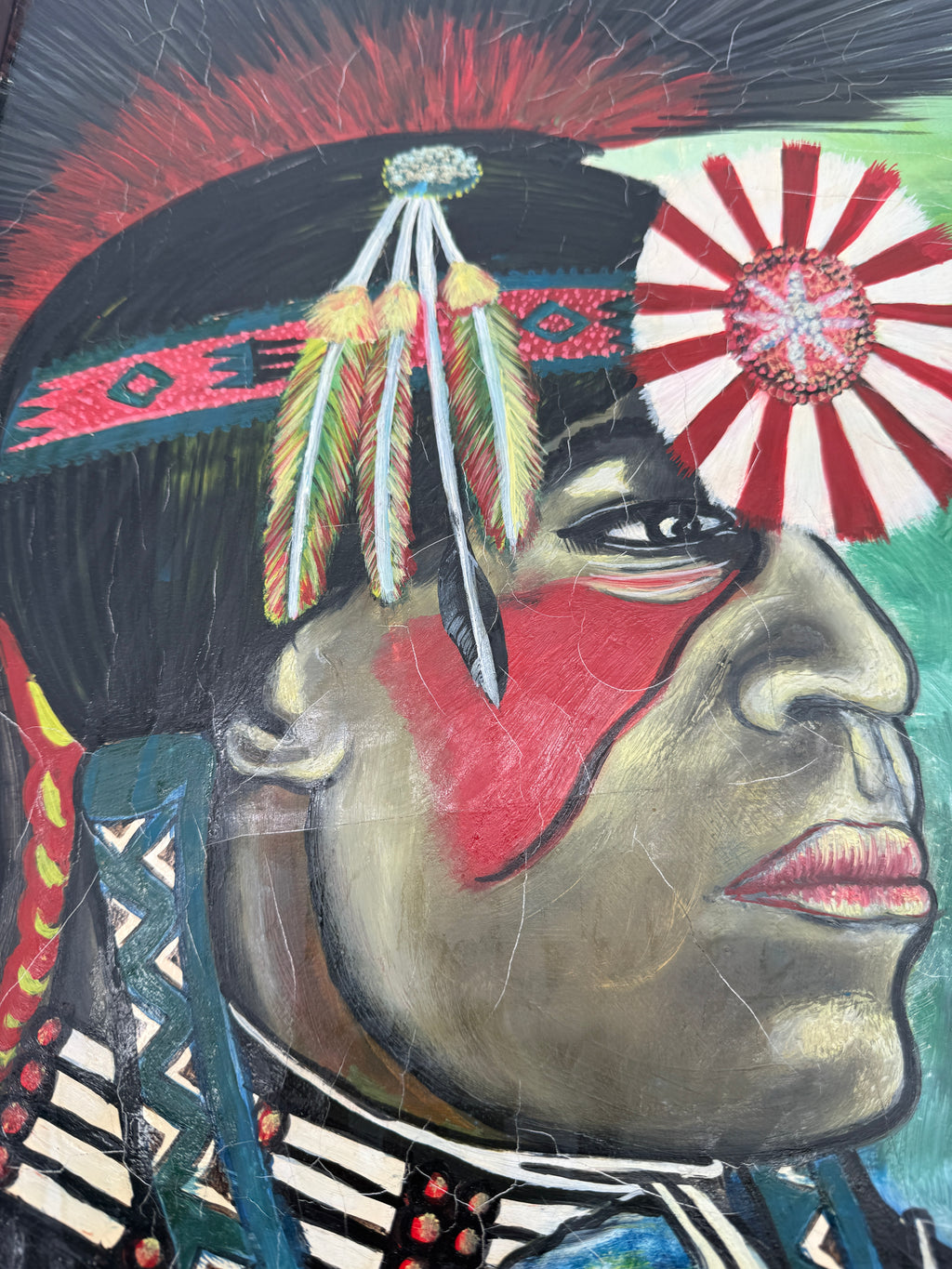 Mark Langenfeld Original Native American Portrait Painting – Signed & Framed – 2000