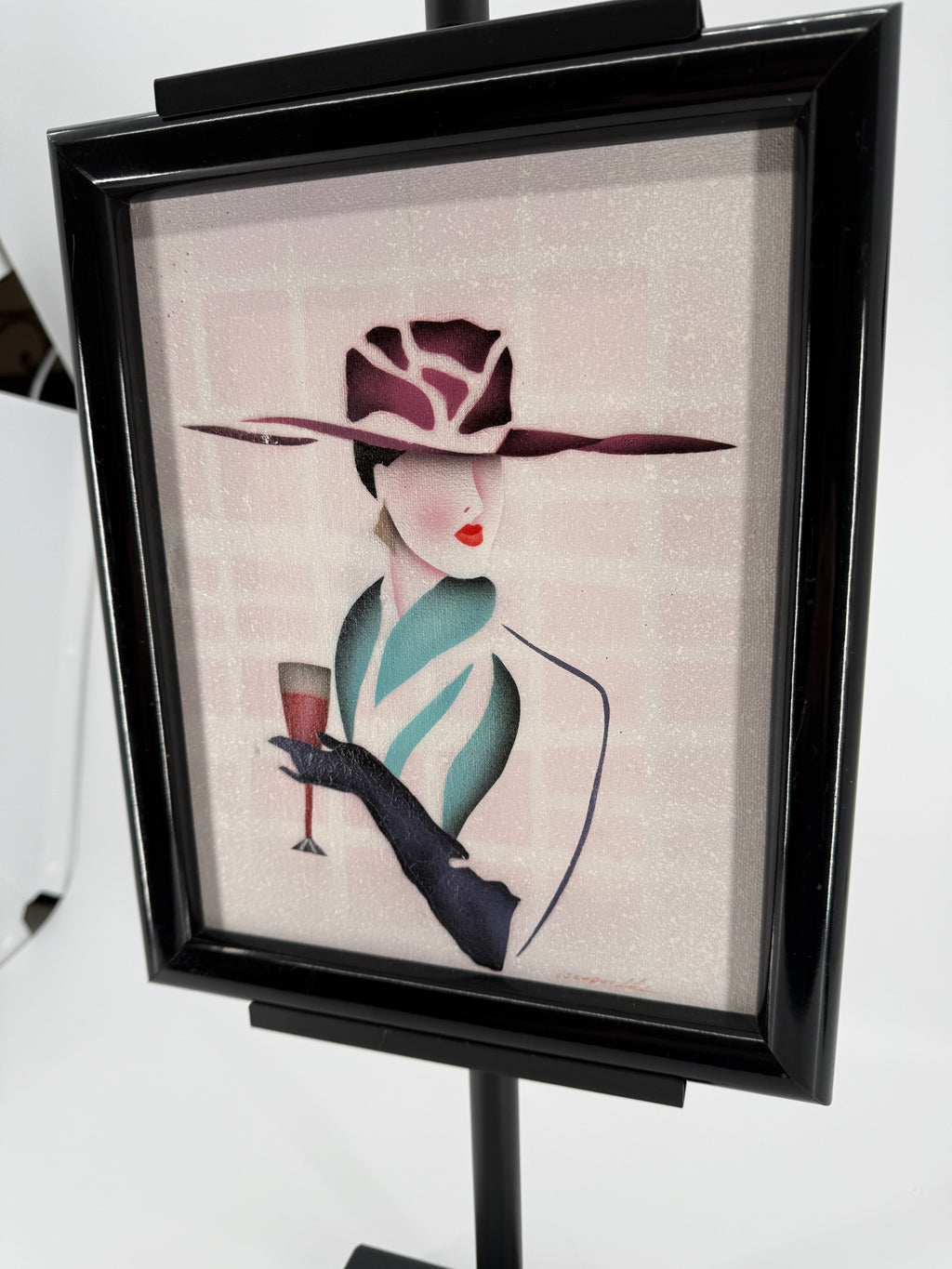 Vintage 1993 Art Deco-Style Fashion Lady with Champagne – Framed Wall Art