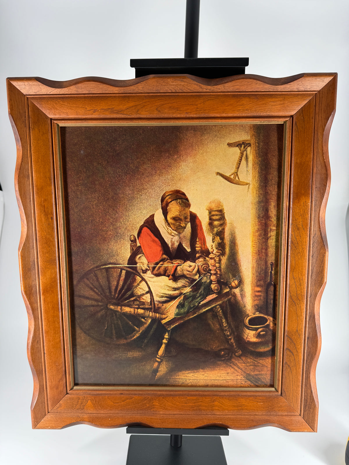 Vintage Nicolaes Maes “The Spinner” Textured Art Print in Wood Frame