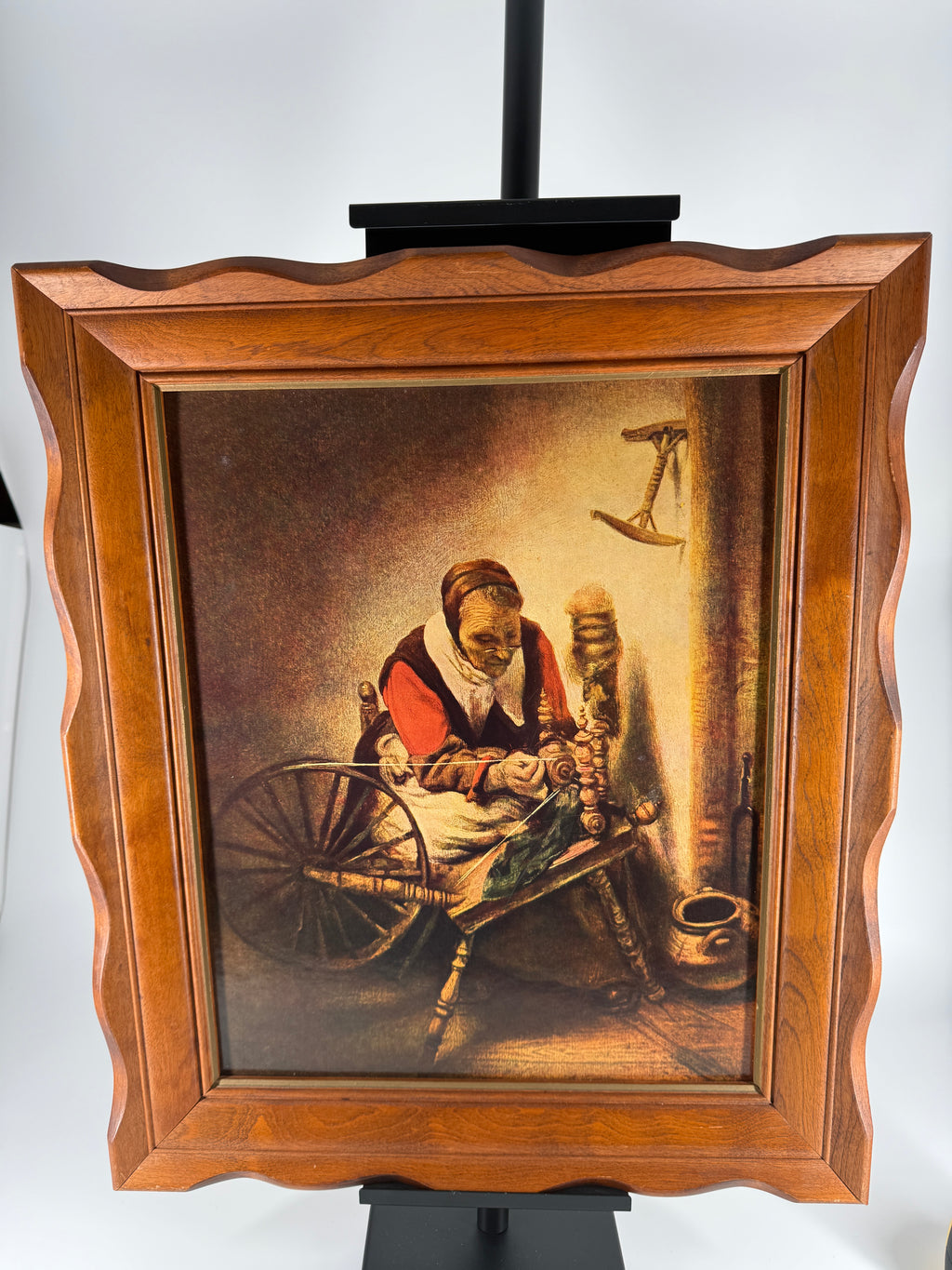 Vintage Nicolaes Maes “The Spinner” Textured Art Print in Wood Frame