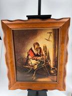 Vintage Nicolaes Maes “The Spinner” Textured Art Print in Wood Frame