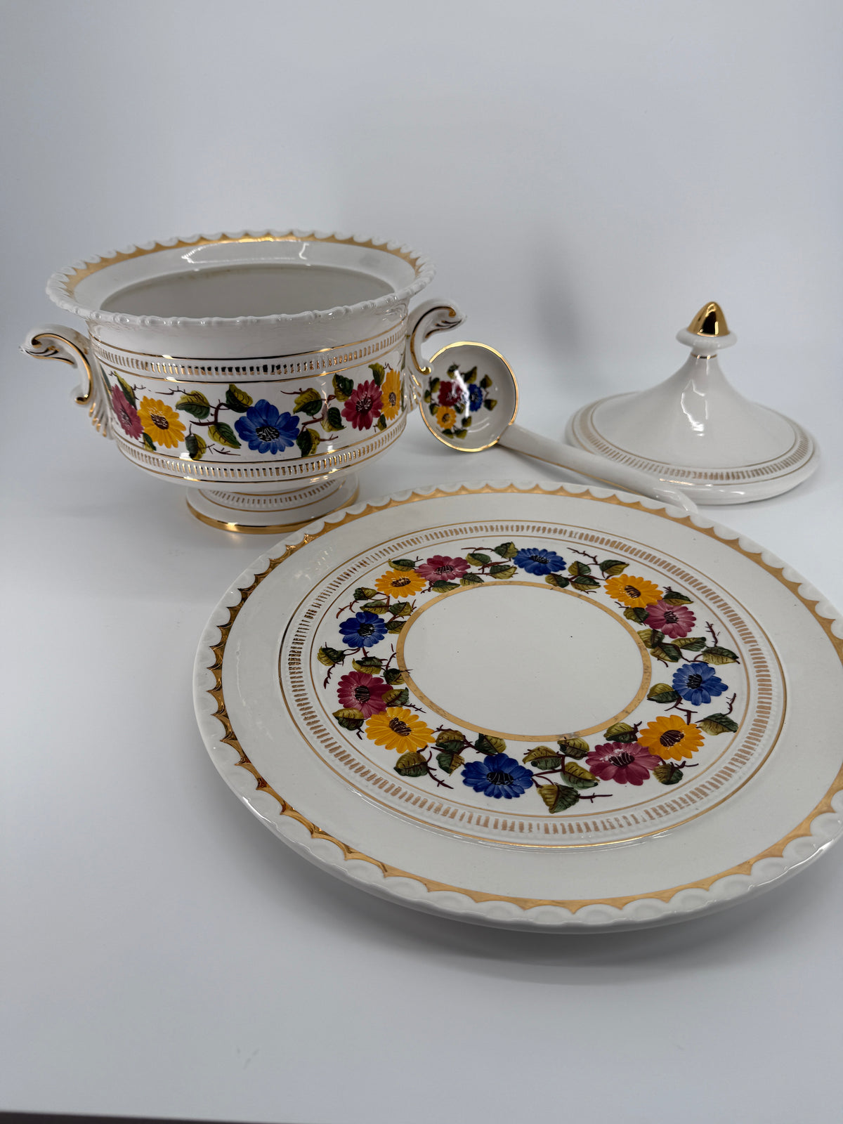 Vintage OAL Olaria de Alcobaca Portugal Hand-Painted Tureen Set #2200