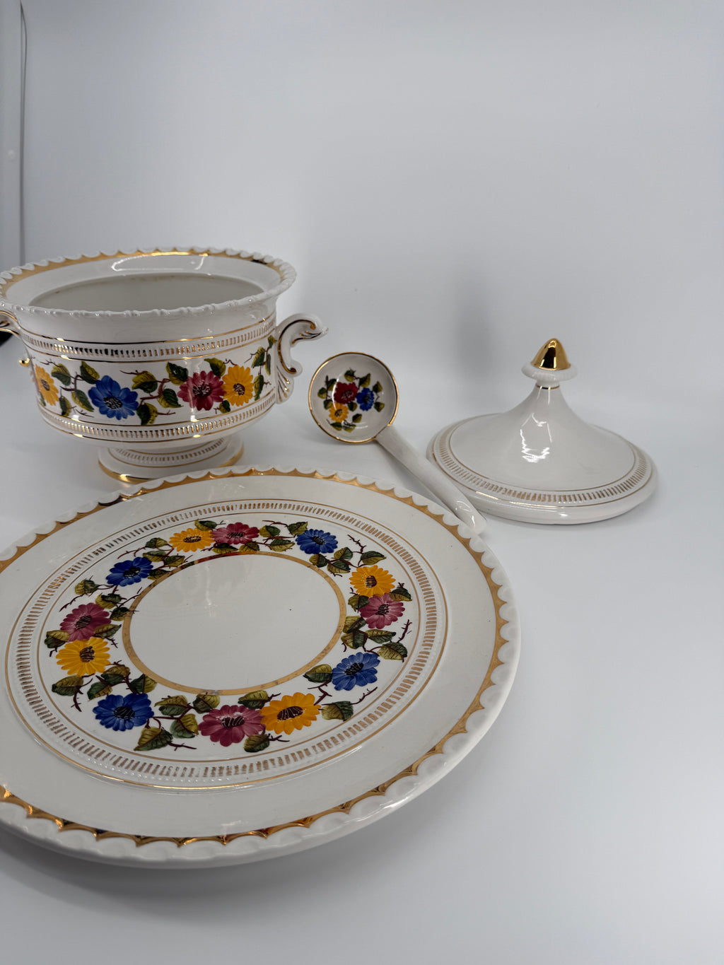 Vintage OAL Olaria de Alcobaca Portugal Hand-Painted Tureen Set #2200