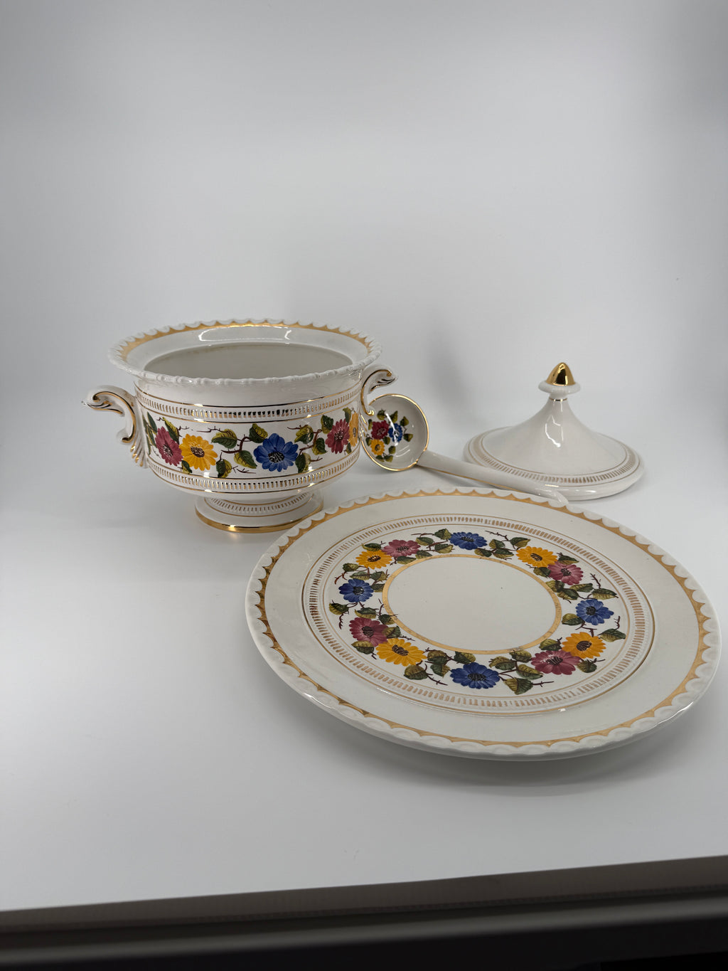 Vintage OAL Olaria de Alcobaca Portugal Hand-Painted Tureen Set #2200
