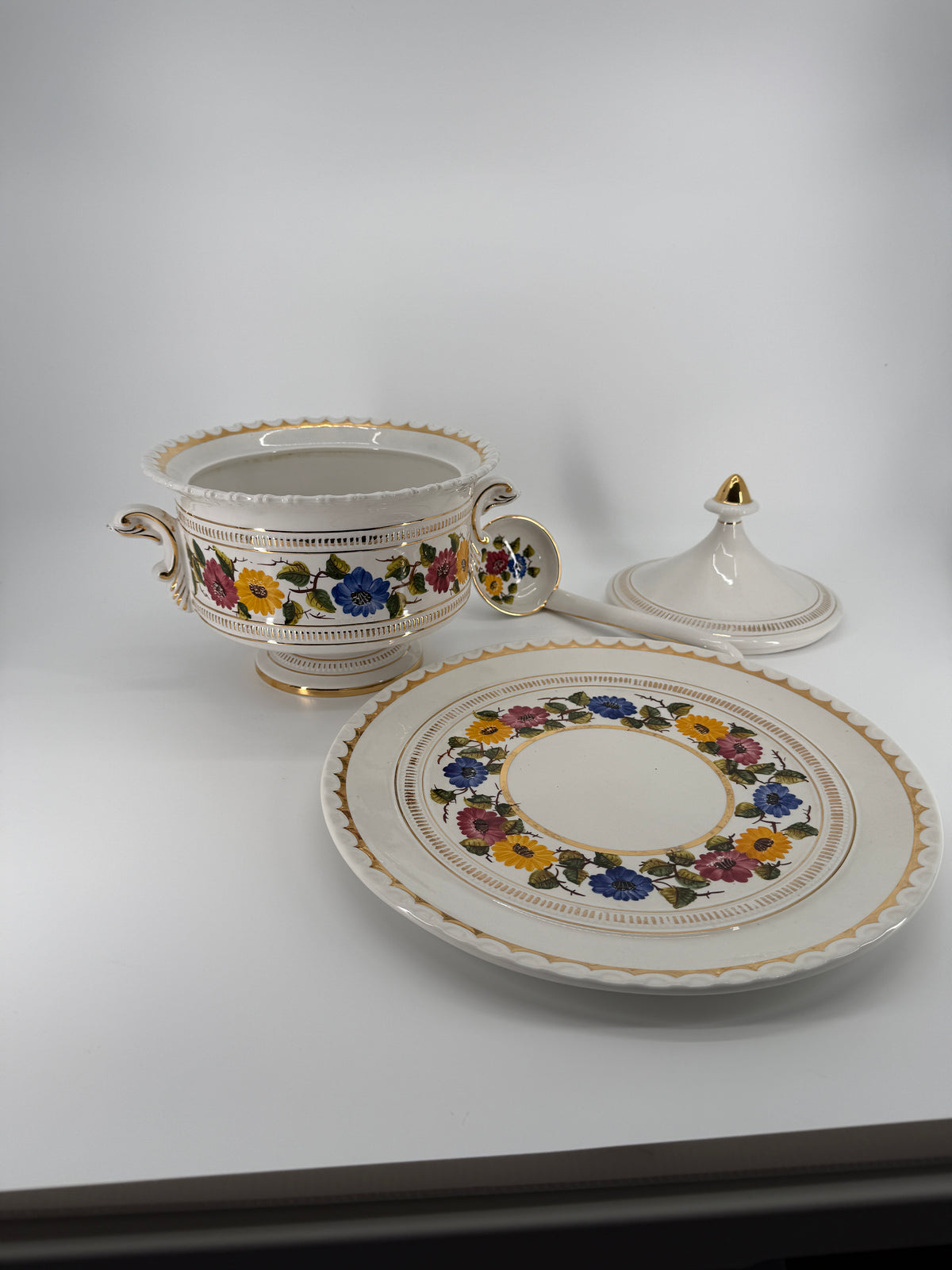 Vintage OAL Olaria de Alcobaca Portugal Hand-Painted Tureen Set #2200