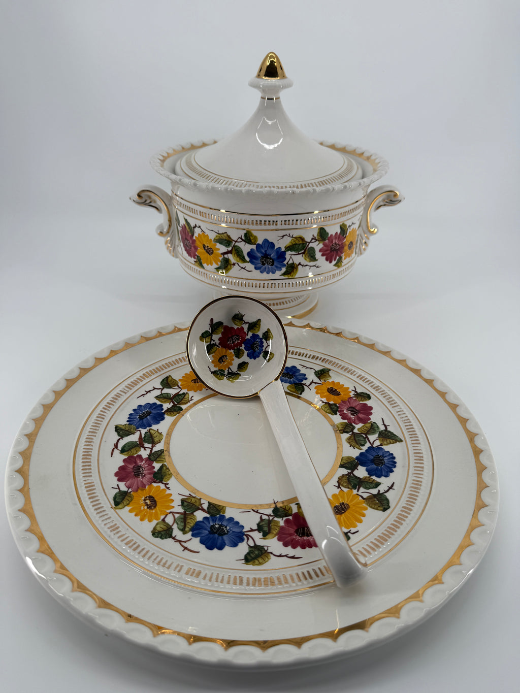Vintage OAL Olaria de Alcobaca Portugal Hand-Painted Tureen Set #2200