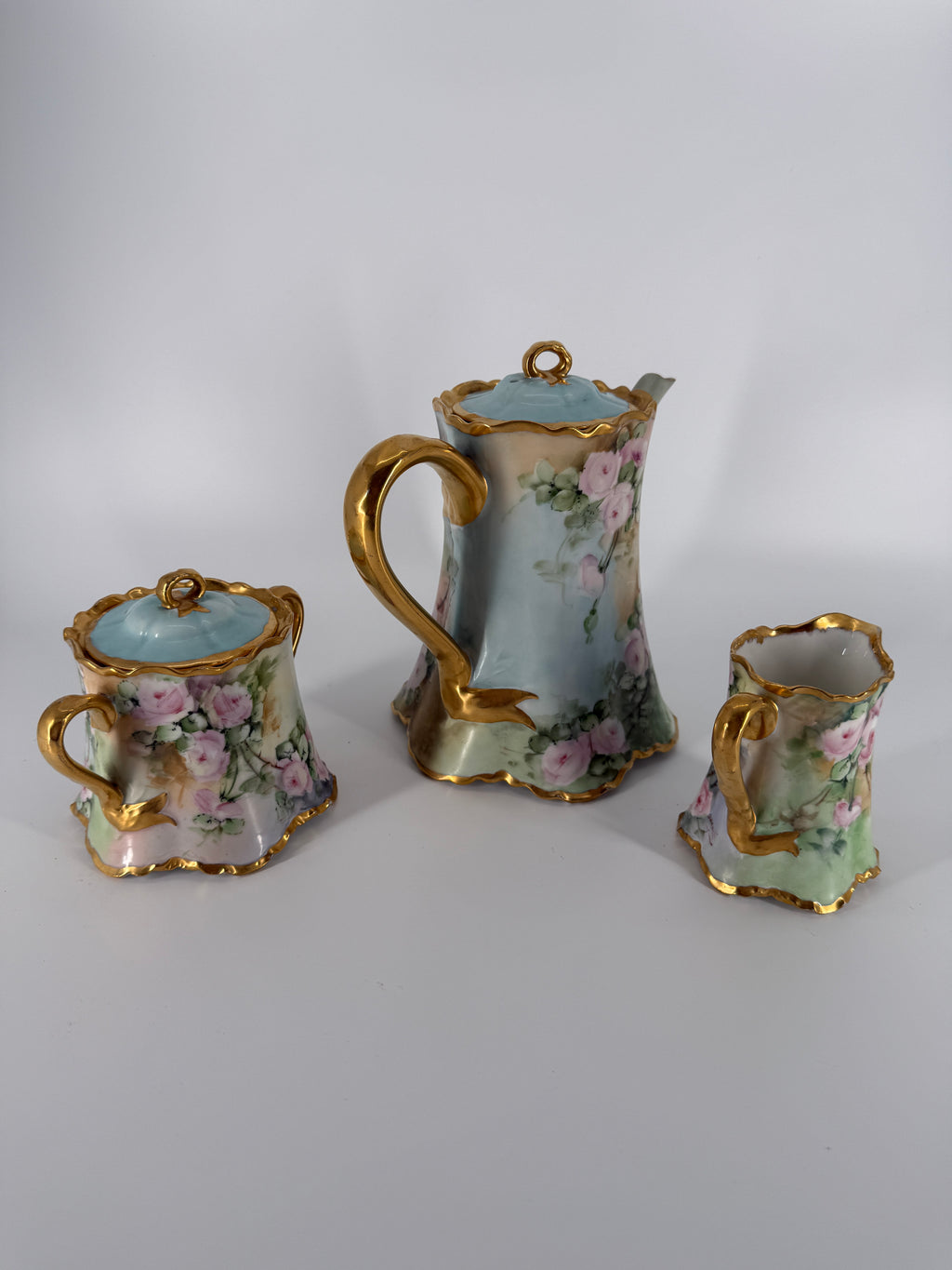 Antique Haviland France Porcelain Chocolate Set Signed Barnett – Hand Painted Roses, c. 1900–1915