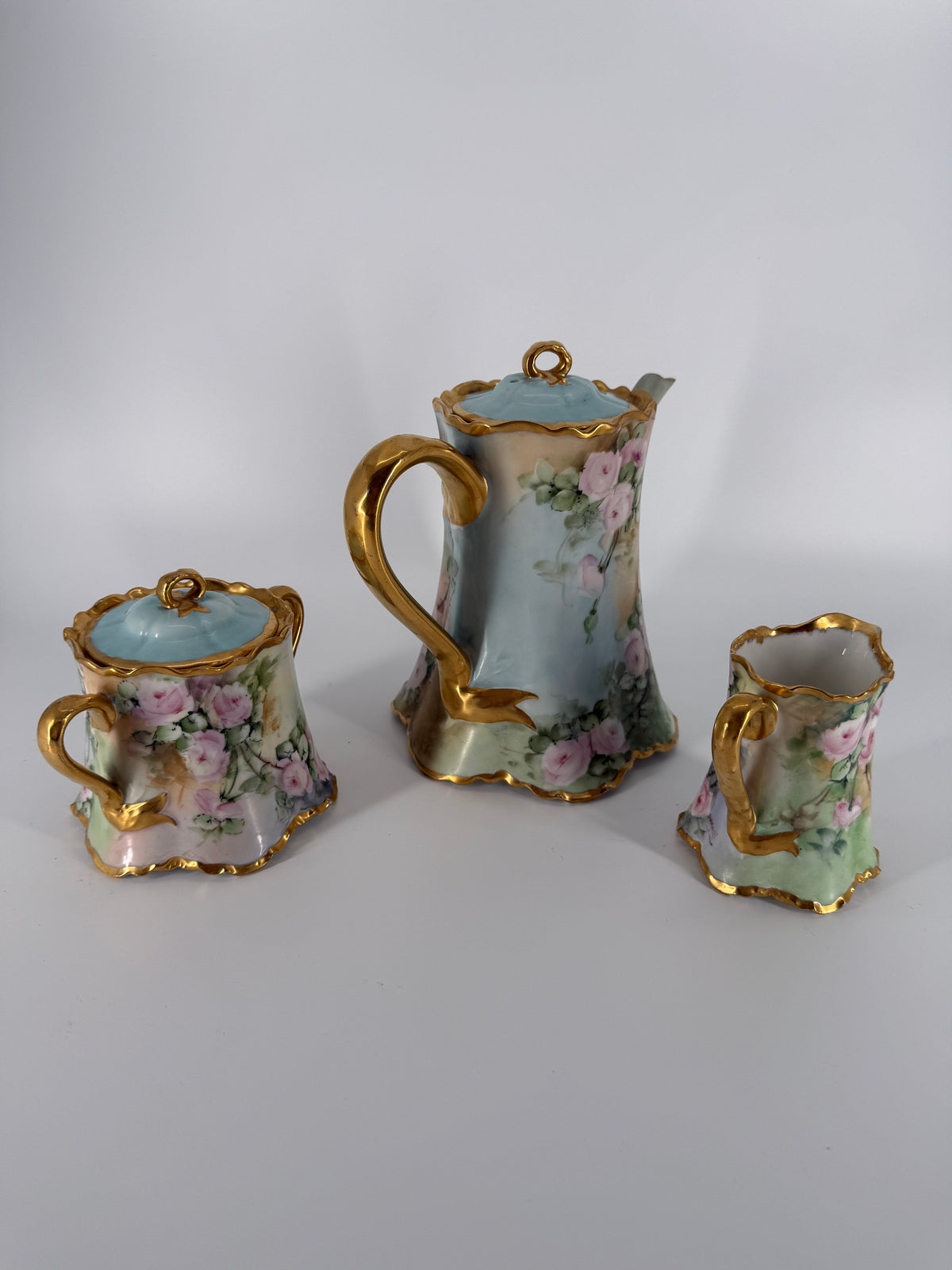 Antique Haviland France Porcelain Chocolate Set Signed Barnett – Hand Painted Roses, c. 1900–1915