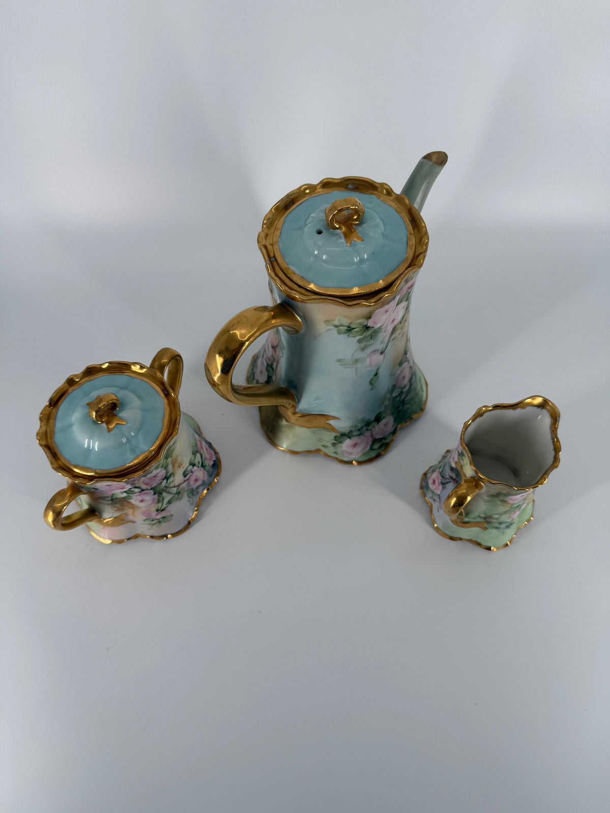 Antique Haviland France Porcelain Chocolate Set Signed Barnett – Hand Painted Roses, c. 1900–1915