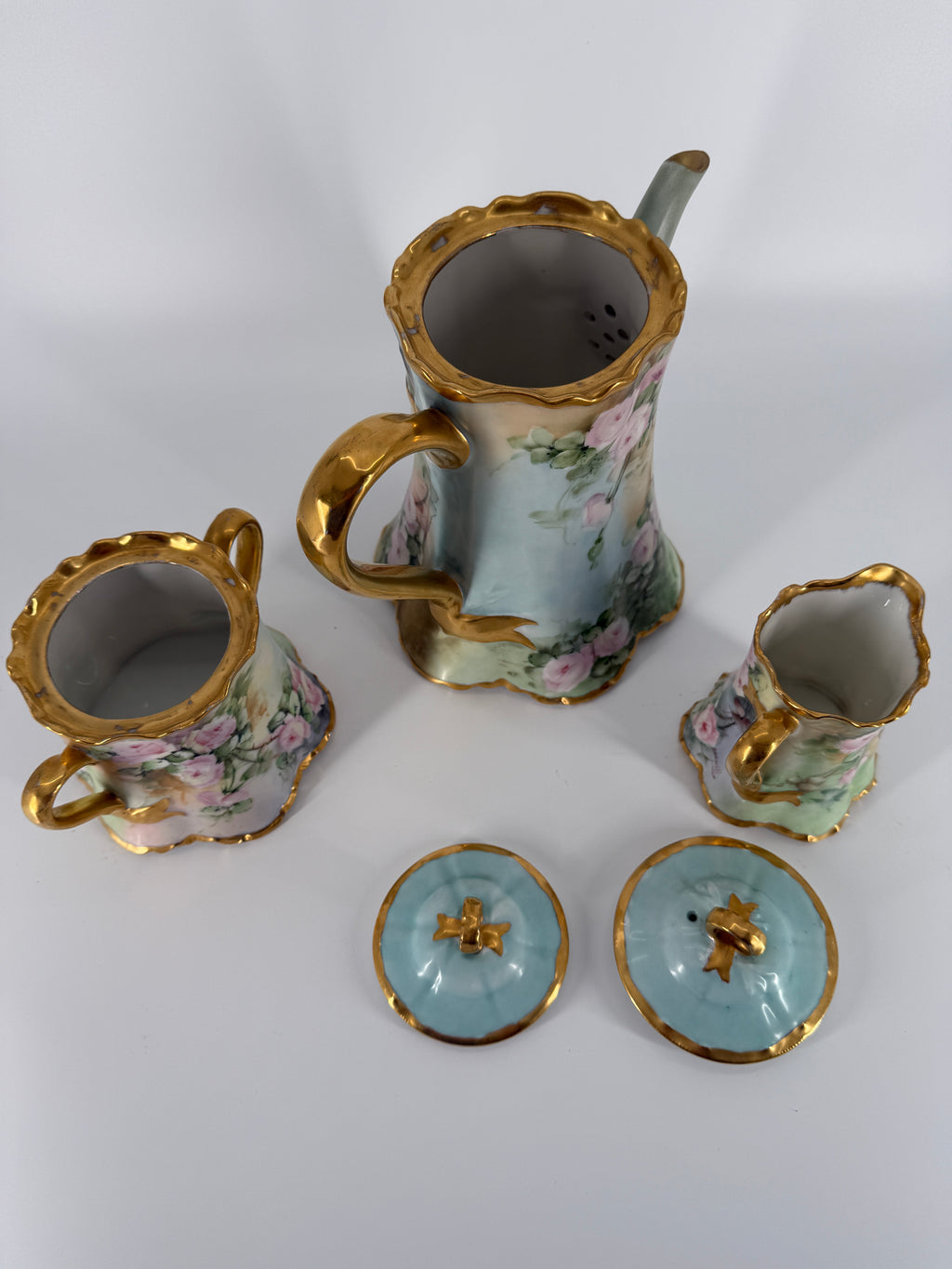 Antique Haviland France Porcelain Chocolate Set Signed Barnett – Hand Painted Roses, c. 1900–1915