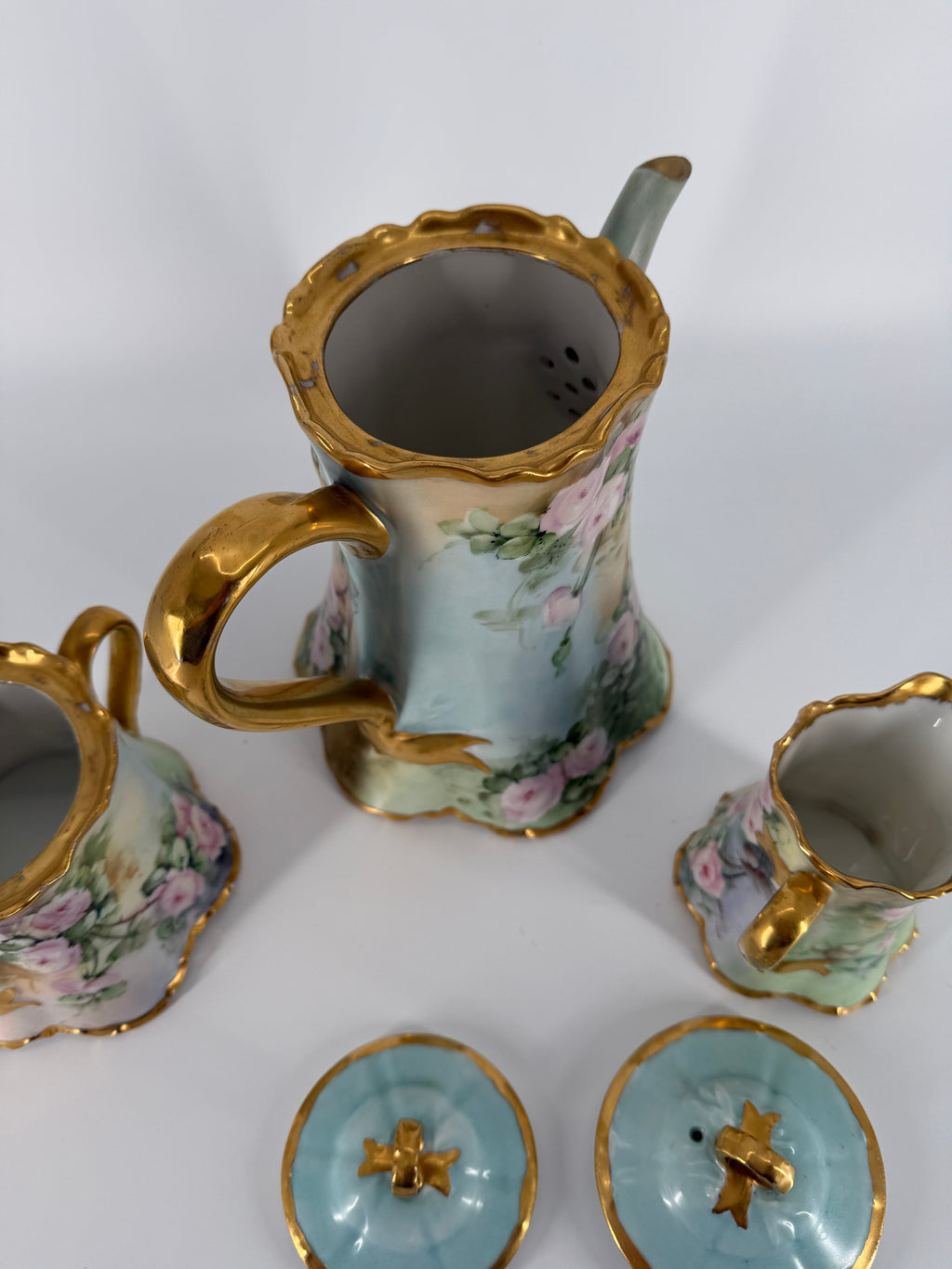 Antique Haviland France Porcelain Chocolate Set Signed Barnett – Hand Painted Roses, c. 1900–1915