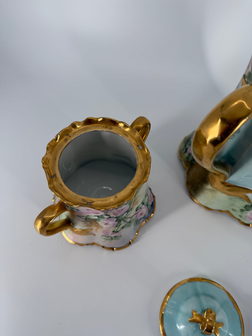 Antique Haviland France Porcelain Chocolate Set Signed Barnett – Hand Painted Roses, c. 1900–1915