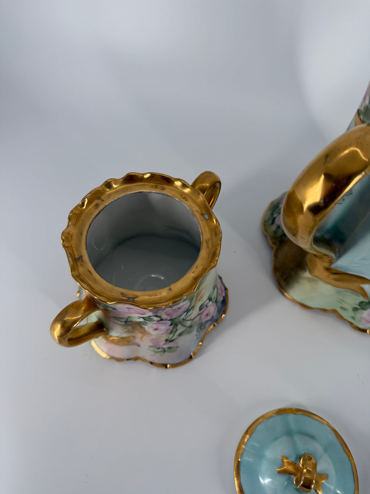 Antique Haviland France Porcelain Chocolate Set Signed Barnett – Hand Painted Roses, c. 1900–1915
