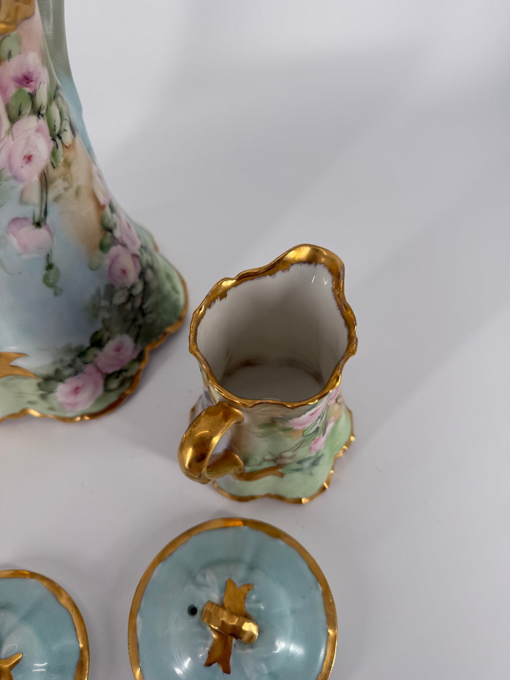 Antique Haviland France Porcelain Chocolate Set Signed Barnett – Hand Painted Roses, c. 1900–1915