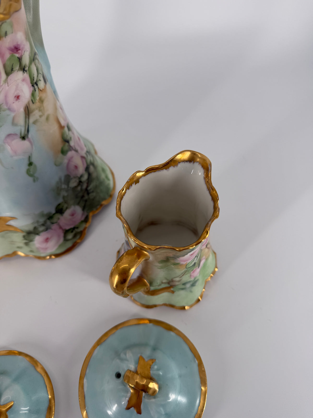 Antique Haviland France Porcelain Chocolate Set Signed Barnett – Hand Painted Roses, c. 1900–1915