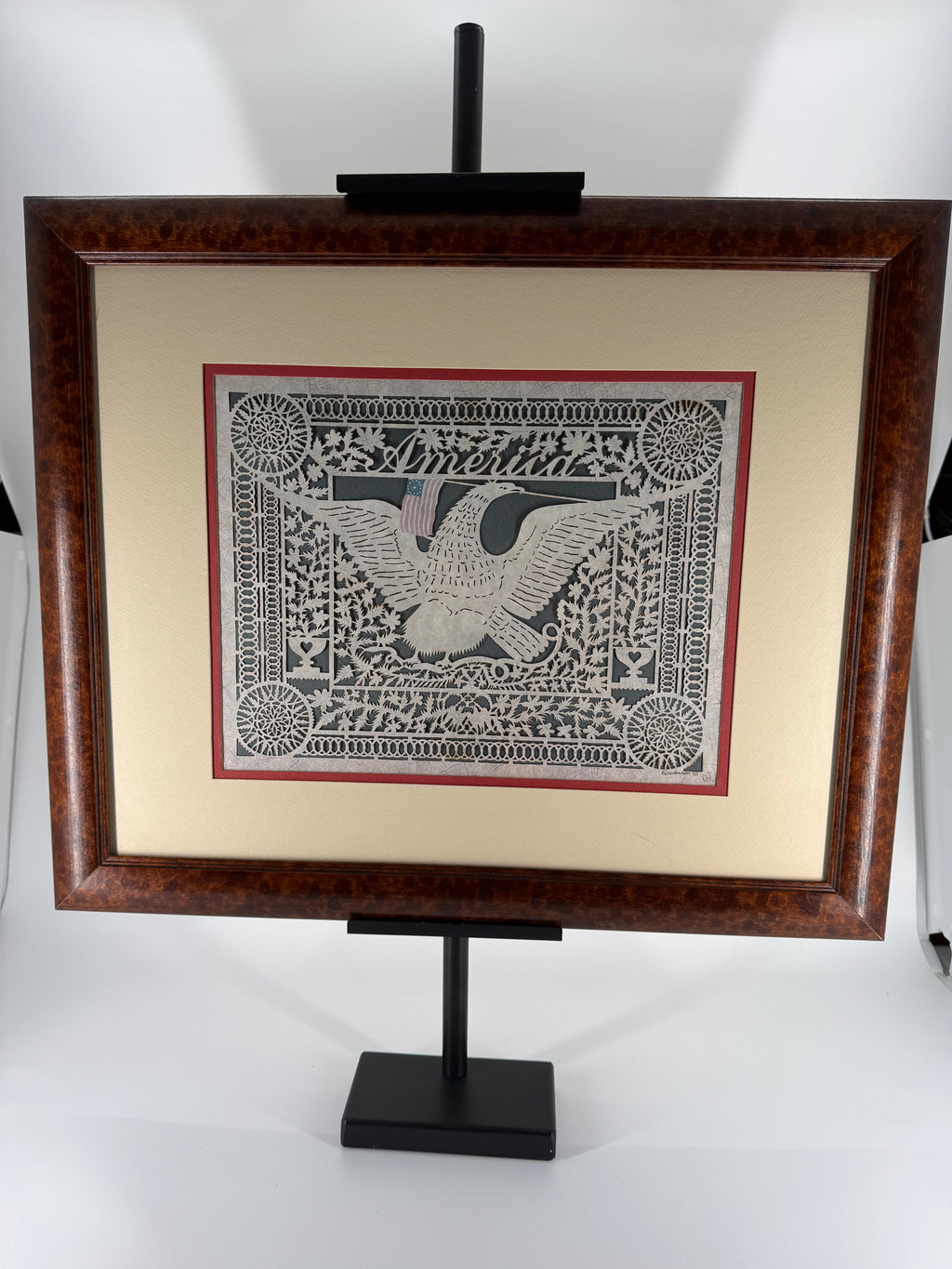1992 Eavenson “America” Scherenschnitte Framed Cut-Paper Folk Art