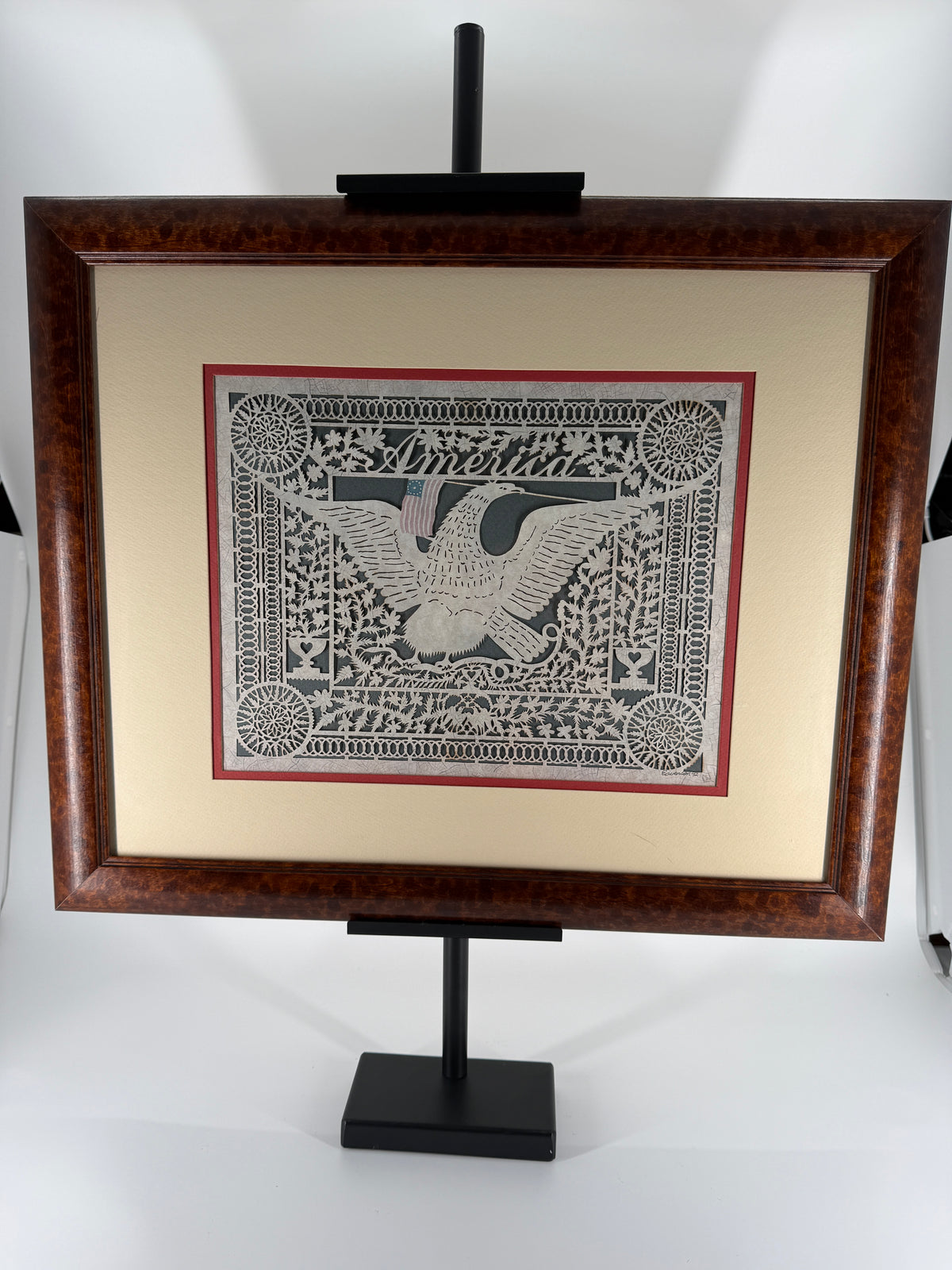 1992 Eavenson “America” Scherenschnitte Framed Cut-Paper Folk Art