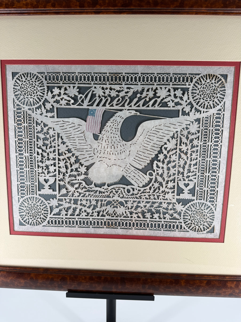 1992 Eavenson “America” Scherenschnitte Framed Cut-Paper Folk Art