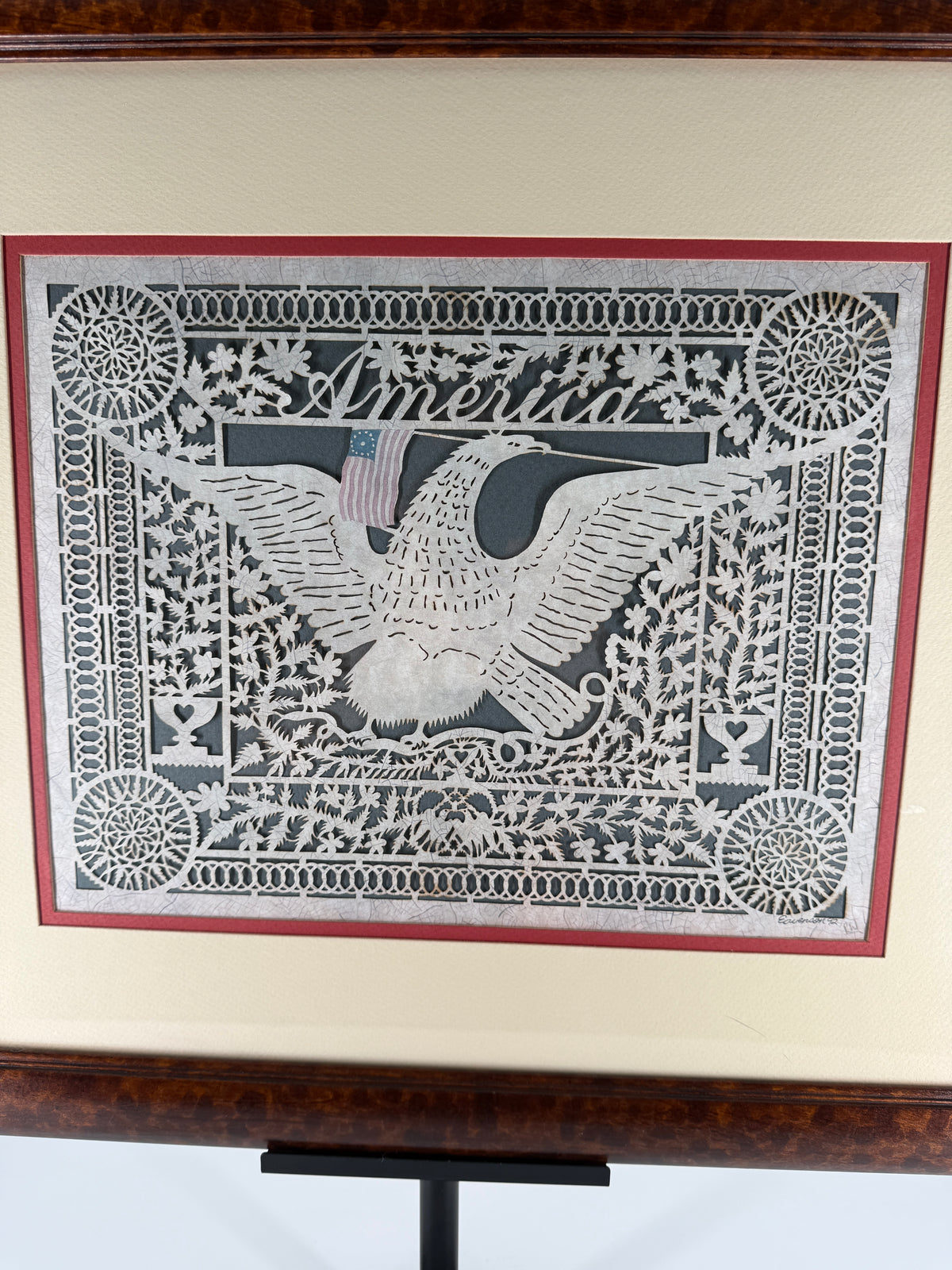 1992 Eavenson “America” Scherenschnitte Framed Cut-Paper Folk Art