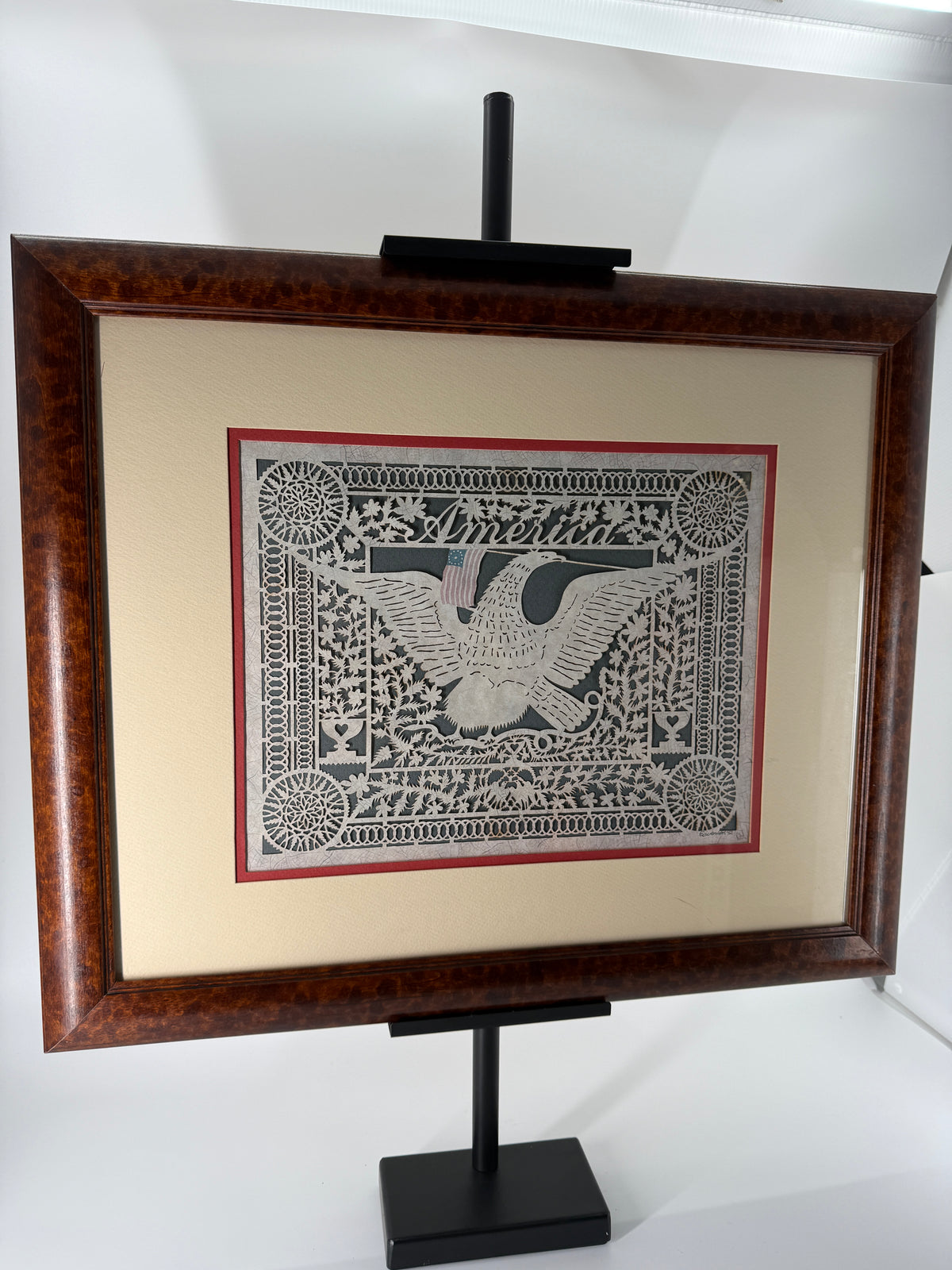 1992 Eavenson “America” Scherenschnitte Framed Cut-Paper Folk Art
