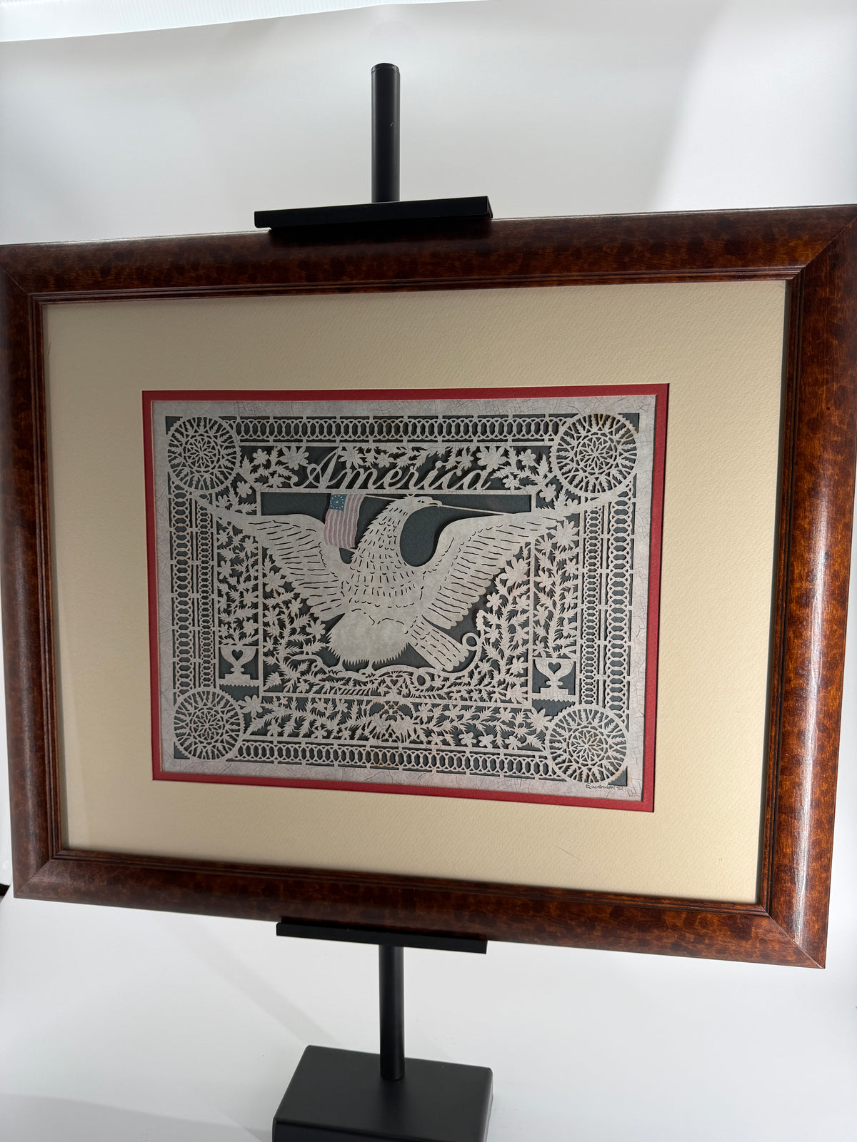 1992 Eavenson “America” Scherenschnitte Framed Cut-Paper Folk Art