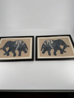 Vintage Indian Beaded & Sequined Elephant Textile Art – Framed Pair