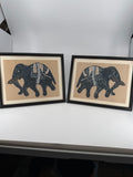 Vintage Indian Beaded & Sequined Elephant Textile Art – Framed Pair