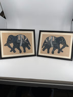 Vintage Indian Beaded & Sequined Elephant Textile Art – Framed Pair
