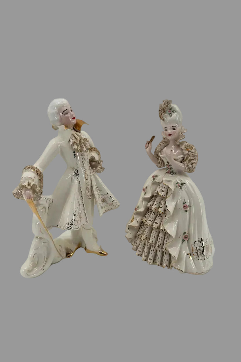 Vintage Florence Ceramics Marie Antoinette & Louis XVI Porcelain Figurine Pair – Late 1940s
