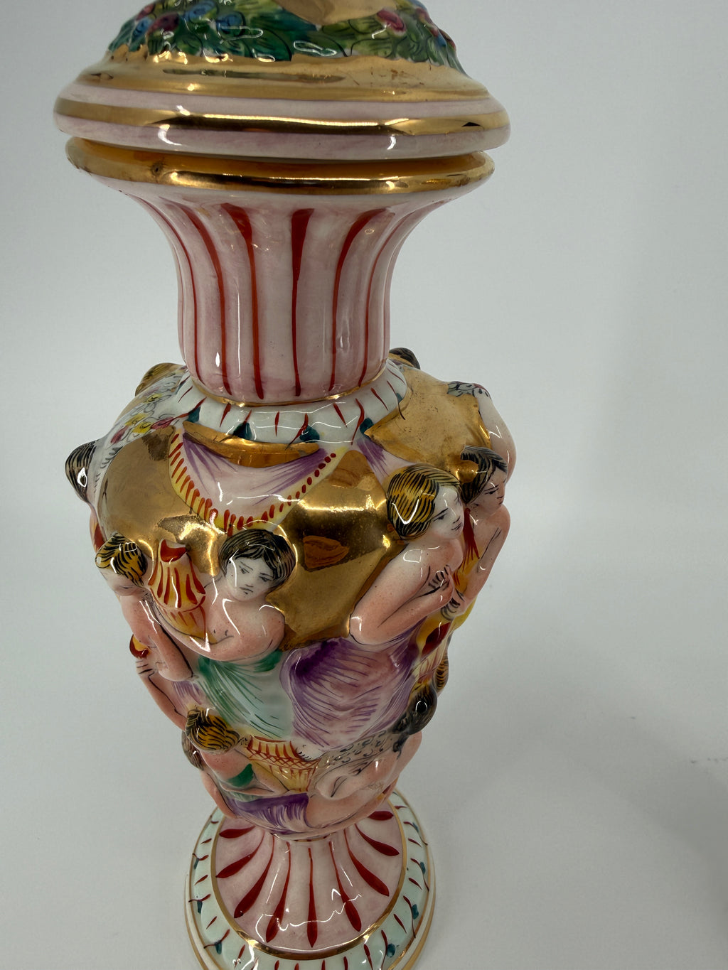 Vintage Italian Capodimonte-Style Figural Urns – Pair