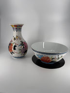 Chinese Porcelain Vase & Bowl Set – Gilt Peony Décor