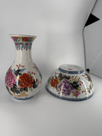 Chinese Porcelain Vase & Bowl Set – Gilt Peony Décor
