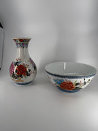 Chinese Porcelain Vase & Bowl Set – Gilt Peony Décor