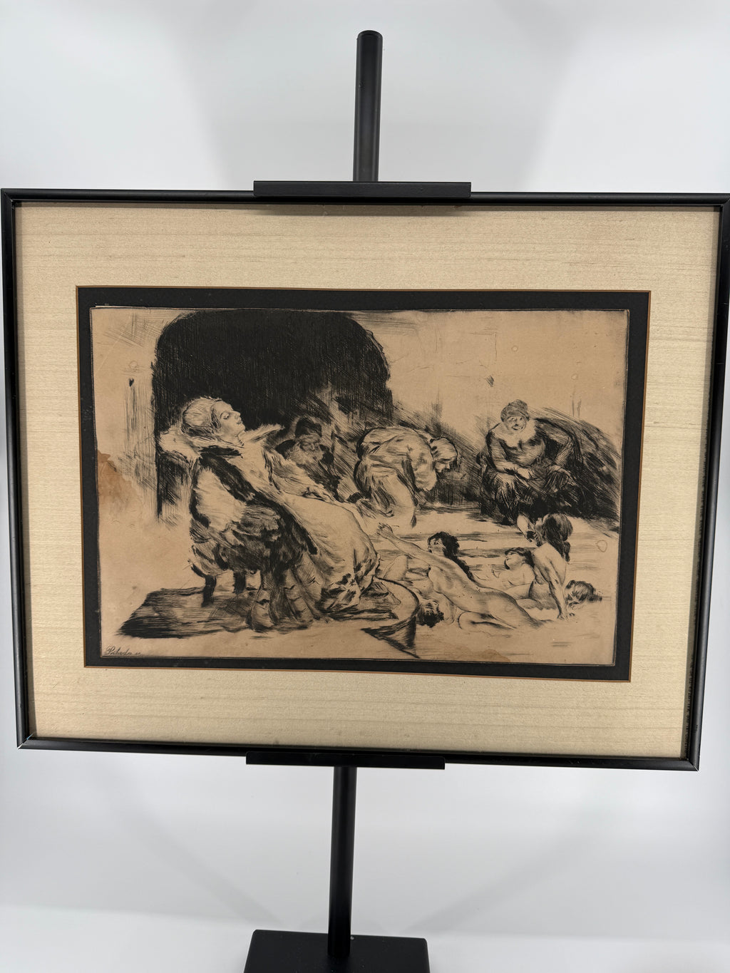 Béla Iványi-Grünwald & István Prihoda “Bathers” Original Etching – Framed